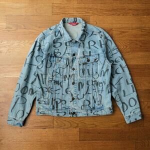 Supreme Black Ark Denim Trucker Jacket Blue Classic Streetwear Sportswear Size S
